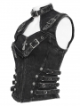 Black Gothic Punk Buckle Studded Zip-Up Vest Top for Women