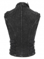 Black Gothic Punk Buckle Studded Zip-Up Vest Top for Women
