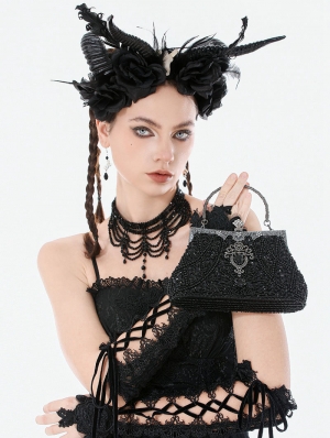 Black Gothic Vintage Beaded Evening Party Bag