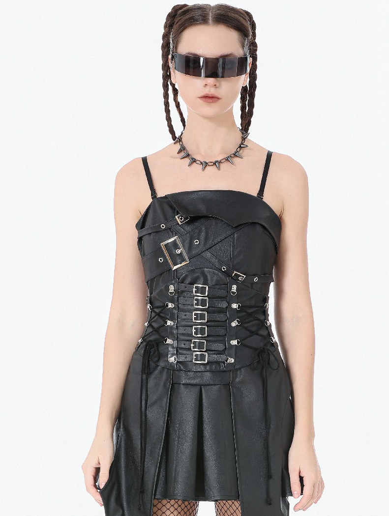 Black Gothic Multi-Buckle Tech Punk Waist Cincher Belt