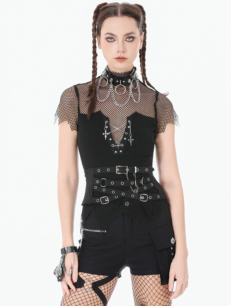 Black Gothic Punk Utility Webbing Waist Cincher Belt
