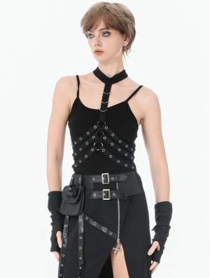 Black Gothic Punk Rib Cage Grommet Waist Cincher Harness