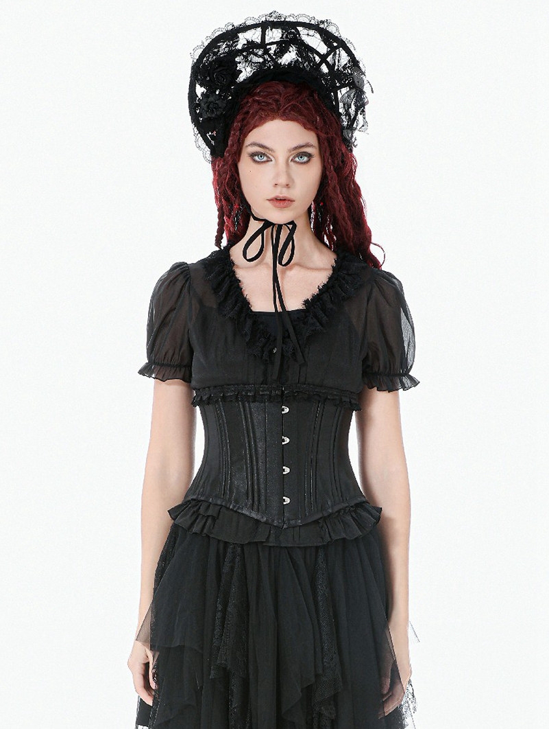 Black Dark Gothic Metal Boned Underbust Corset