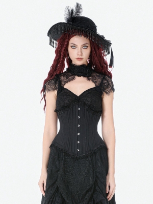Black Dark Gothic Metal Boned Longline Underbust Corset