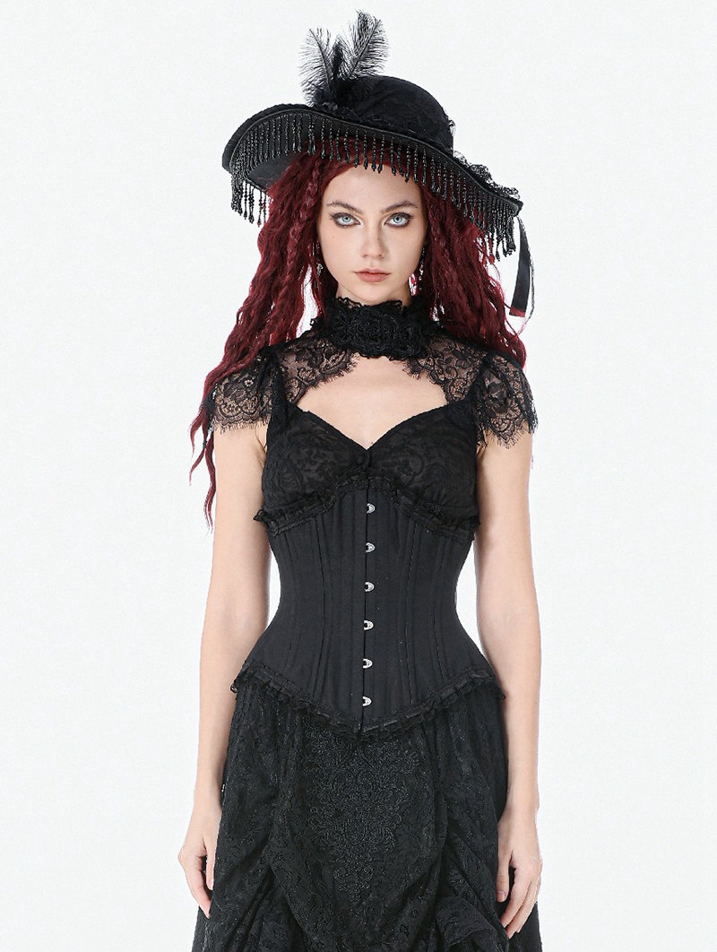 Black Dark Gothic Metal Boned Longline Underbust Corset