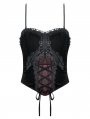 Black and Red Gothic Velvet Lace Appliqued Corset Top for Women