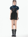 Black Gothic Bat Wing Buckle Strap Short Dress with Tail