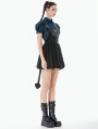 Black Gothic Bat Wing Buckle Strap Short Dress with Tail
