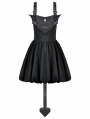 Black Gothic Bat Wing Buckle Strap Short Dress with Tail