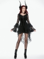 Black Classic Gothic Velvet Lace Embroidered Tail Dress