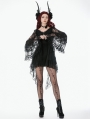 Black Classic Gothic Velvet Lace Embroidered Tail Dress