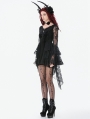 Black Classic Gothic Velvet Lace Embroidered Tail Dress