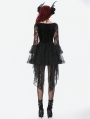 Black Classic Gothic Velvet Lace Embroidered Tail Dress
