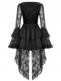 Black Classic Gothic Velvet Lace Embroidered Tail Dress