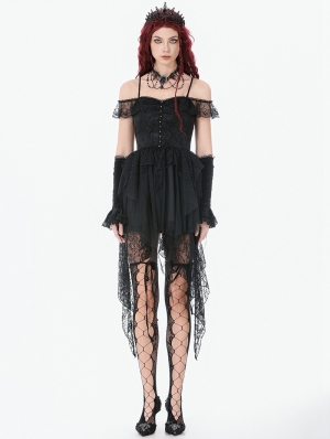 Black Gothic Baroque Lace Tiered Off-Shoulder Party Dress