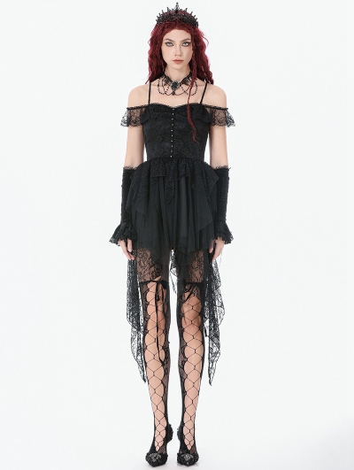 Black Gothic Baroque Lace Tiered Off-Shoulder Party Dress