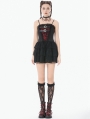Black and Red Gothic Punk Layered Lace Short Dress
