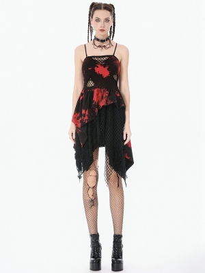 Red and Black Tie-Dye Punk Gothic Asymmetric Dress