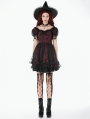 Red and Black Lace Gothic Star Tassel Short Puff Sleeve Dress