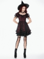 Red and Black Lace Gothic Star Tassel Short Puff Sleeve Dress
