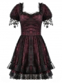 Red and Black Lace Gothic Star Tassel Short Puff Sleeve Dress