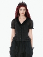 Black Gothic Sheer Ruffle Puff Sleeve Blouse for Women