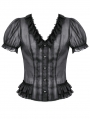 Black Gothic Sheer Ruffle Puff Sleeve Blouse for Women