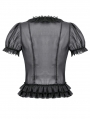 Black Gothic Sheer Ruffle Puff Sleeve Blouse for Women