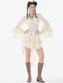Ivory Steampunk Gothic Lace Ruffled High Low Skirt