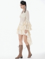 Ivory Steampunk Gothic Lace Ruffled High Low Skirt