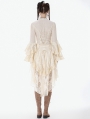 Ivory Steampunk Gothic Lace Ruffled High Low Skirt