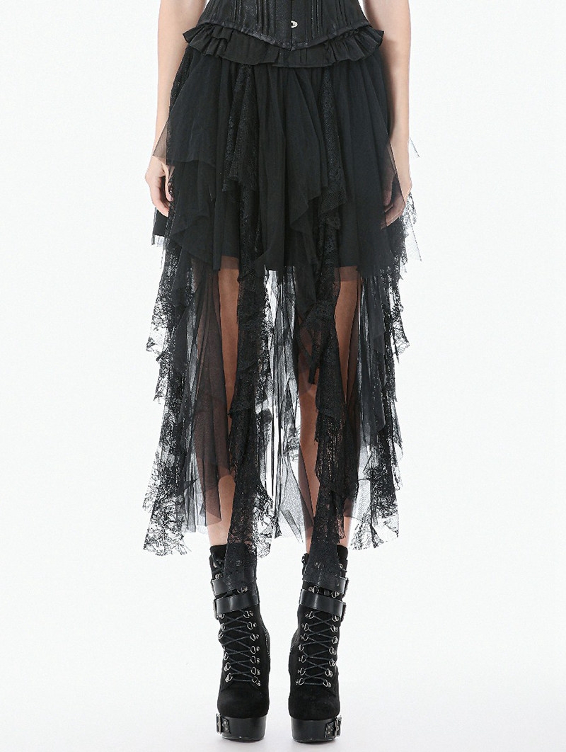 Black Gothic Dark Fairy Layered Lace Mesh Skirt