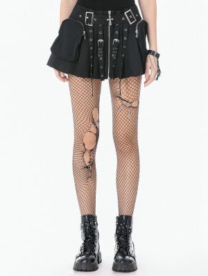 Black Gothic Metal Tactical Punk Pleated Skirt