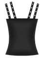 Black Gothic Punk Metal Distressed Lace-Up Vest Top for Women