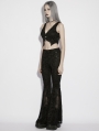 Black Gothic Jacquard Lace Flared Pants for Women