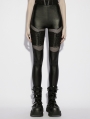 Black Gothic Punk Pleated Mesh Splicing Leggings for Women