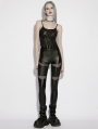 Black Gothic Punk Pleated Mesh Splicing Leggings for Women
