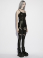 Black Gothic Punk Pleated Mesh Splicing Leggings for Women