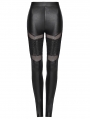 Black Gothic Punk Pleated Mesh Splicing Leggings for Women