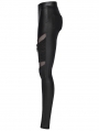 Black Gothic Punk Pleated Mesh Splicing Leggings for Women