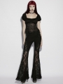 Black Gothic Lace Denim Flared Pants for Women