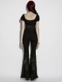 Black Gothic Lace Denim Flared Pants for Women