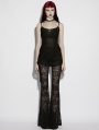 Black Gothic Lace Ruched Flared Pants for Women