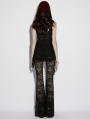 Black Gothic Lace Ruched Flared Pants for Women