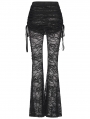 Black Gothic Lace Ruched Flared Pants for Women