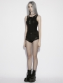 Black Gothic Punk Slim Knit Denim Shorts for Women