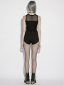 Black Gothic Punk Slim Knit Denim Shorts for Women