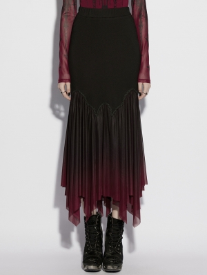 Black and Red Gothic Gradient Irregular Fishtail Skirt