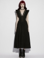 Black Gothic Romantic Sexy Deep V-Neck Flutter Sleeve Long Dress