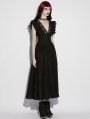 Black Gothic Romantic Sexy Deep V-Neck Flutter Sleeve Long Dress